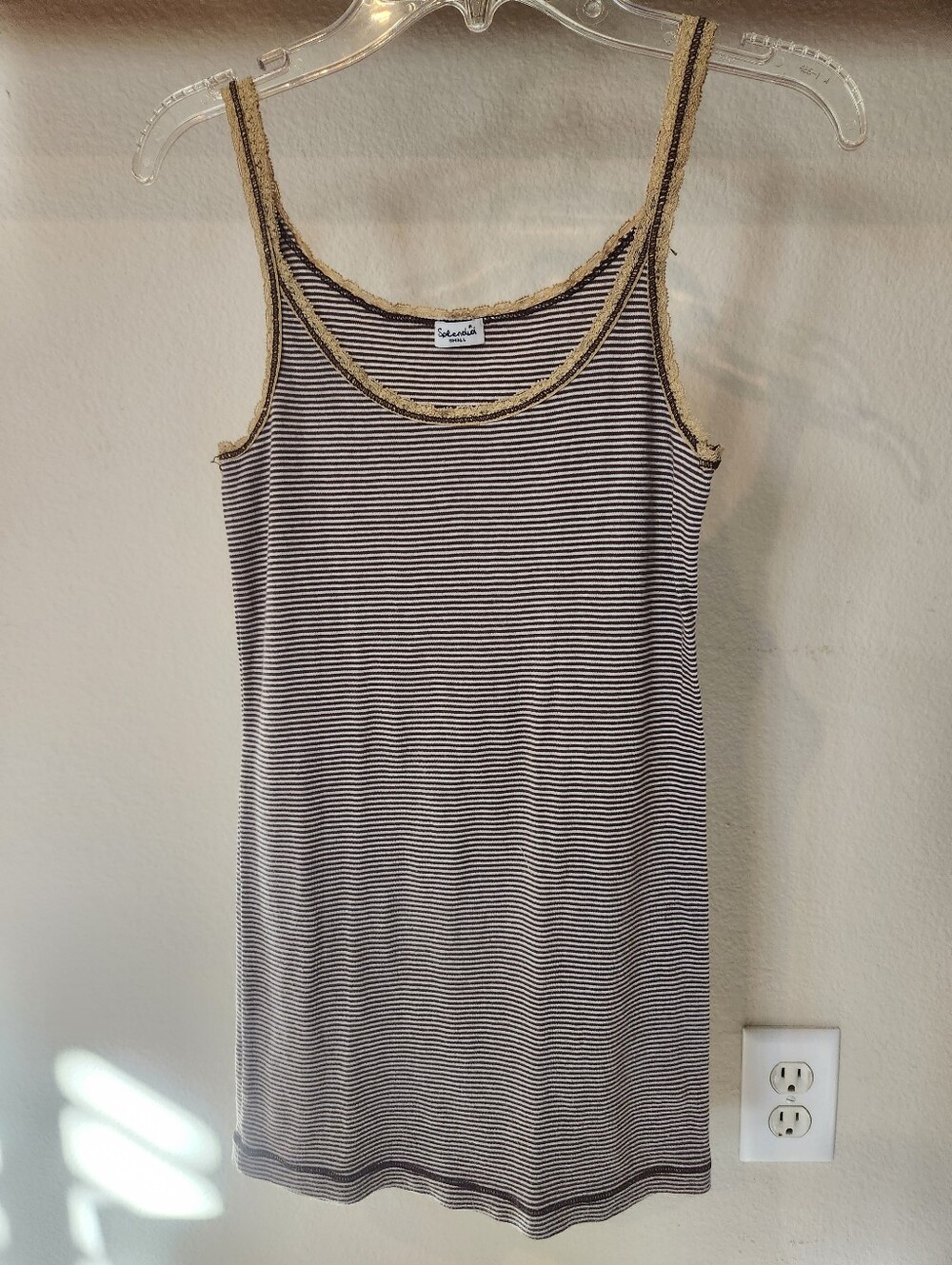 Anthropologie Splendid Brand Black & White Striped Camisole with Cream Lace Trim